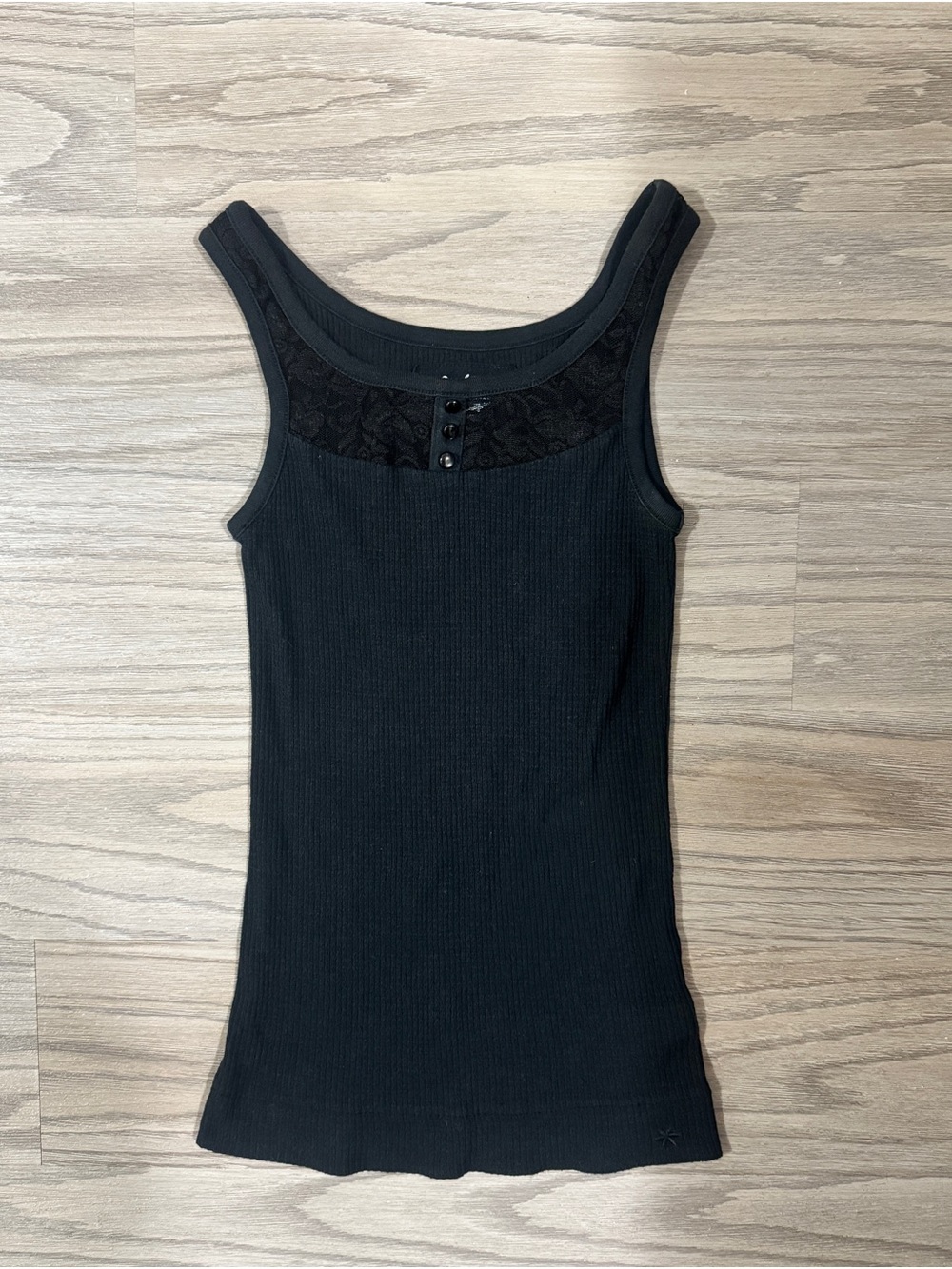Wear It Declare It Black Ribbed Lace Tank Top M Y2K Goth Coquette